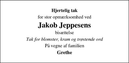 Taksigelsen for  Jakob Jeppesen - Jyderup