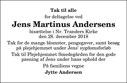 Dødsannoncen for  Jens Martinus Andersens - Øster Hassing
