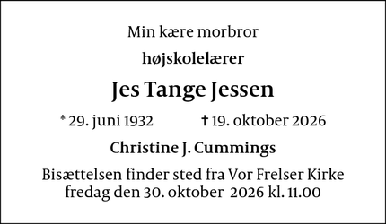 Dødsannoncen for  Jes Tange Jessen - armager