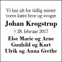Dødsannoncen for  Johan Krogstrup - Kibæk