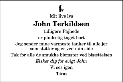 Taksigelsen for  John Terkildsen  - 9830 Tårs