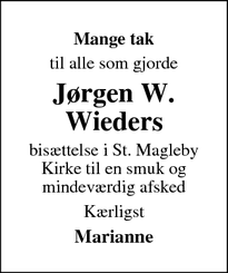 Taksigelsen for  J&oslash;rgen W. Wieder - Dragør