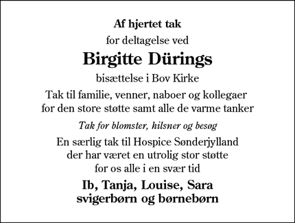 Taksigelsen for Birgitte Dürings - Kruså