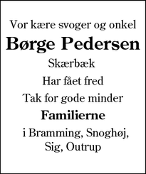 Dødsannoncen for Børge Pedersen - Skærbæk