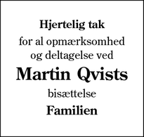 Taksigelsen for Martin Qvists - Løgumkloster