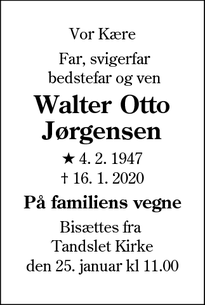 Dødsannoncen for Walter Otto Jørgensen - Gråsten