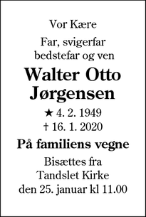 Dødsannoncen for Walter Otto Jørgensen - Als
