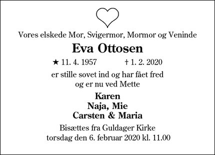 Dødsannoncen for Eva Ottosen - Esbjerg