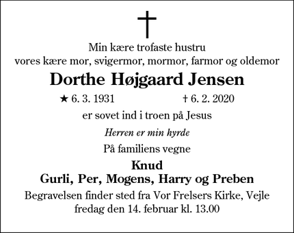 Dødsannoncen for Dorthe Højgaard Jensen - Vejle