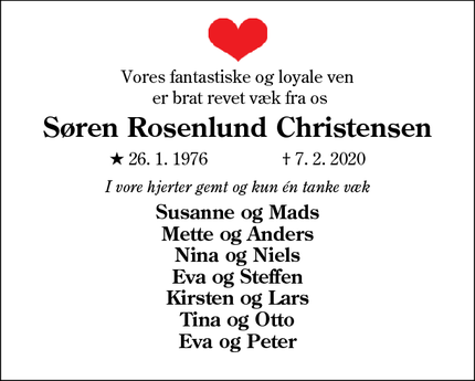 Dødsannoncen for Søren Rosenlund Christensen - Tønder