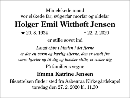Dødsannoncen for Holger Emil Witthøft Jensen - Aabenraa