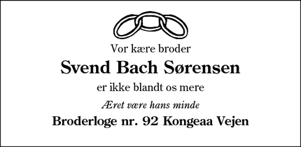 Dødsannoncen for Svend Bach Sørensen - Vejen