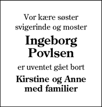 Dødsannoncen for Ingeborg Povlsen - Gram