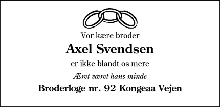 Dødsannoncen for Axel Svendsen - Bække