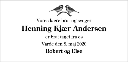 Dødsannoncen for Henning Kjær Andersen - Varde