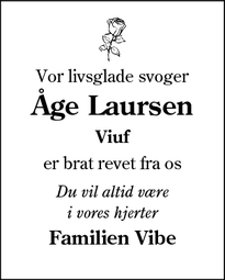 Dødsannoncen for Åge Laursen - viuf