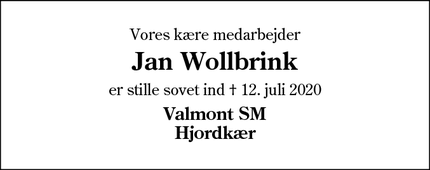 Dødsannoncen for Jan Wollbrink - Rødekro