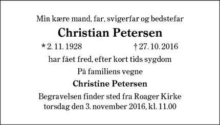 Dødsannoncen for Christian Petersen - Ribe