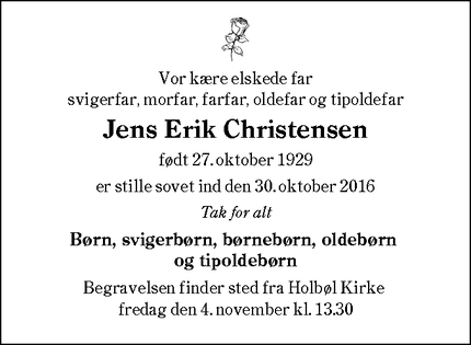 Dødsannoncen for Jens Erik Christensen - Holbøl