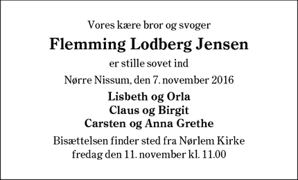 Dødsannoncen for Flemming Lodberg Jensen - Esbjerg