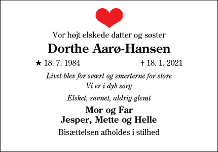 Dødsannoncen for Dorthe Aarø-Hansen - Sønderborg