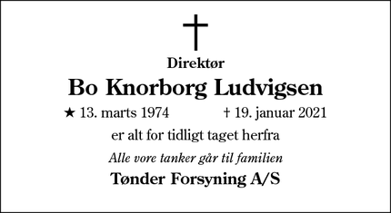 Dødsannoncen for Bo Knorborg Ludvigsen - Tønder