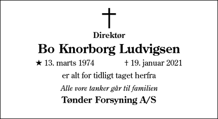 Dødsannoncen for Bo Knorborg Ludvigsen - Tønder
