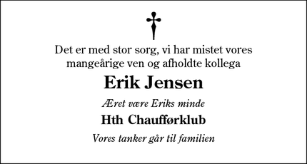 Dødsannoncen for Erik Jensen - Ølgod