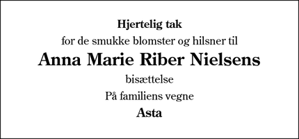 Taksigelsen for Anna Marie Riber Nielsens - Esbjerg