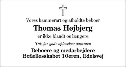 Dødsannoncen for Thomas Højbjerg - Esbjerg
