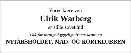 Dødsannoncen for Ulrik Warberg - Ølgod