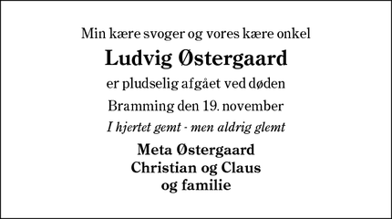 Dødsannoncen for Ludvig Østergaard - Bramming