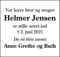 Dødsannoncen for Helmer Jensen - Esbjerg