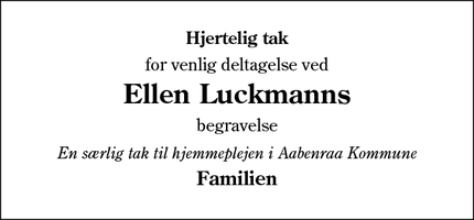 Taksigelsen for Ellen Luckmanns - Aabenraa