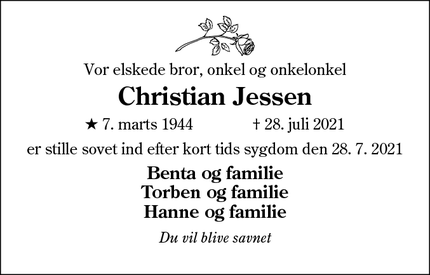 Dødsannoncen for Christian Jessen - ingen
