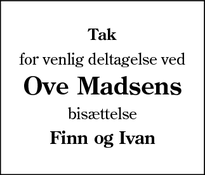 Taksigelsen for Ove Madsens - Tjæreborg