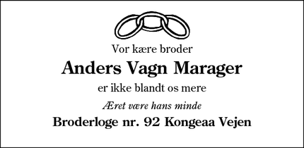 Dødsannoncen for Anders Vagn Marager - Vejen
