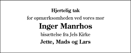 Taksigelsen for Inger Manrhos - Jels