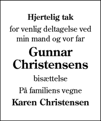 Taksigelsen for Gunnar Christensens - Årre
