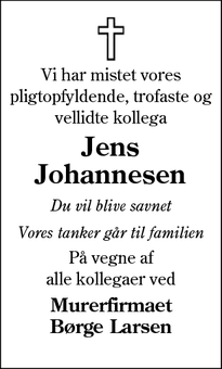 Dødsannoncen for Jens Johannesen - Grindsted