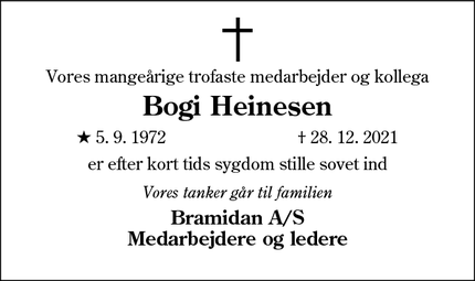 Dødsannoncen for Bogi Heinesen - Bramming