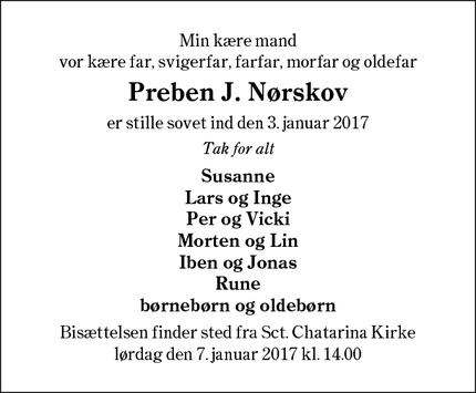 Dødsannoncen for Preben J. Nørskov - Esbjerg