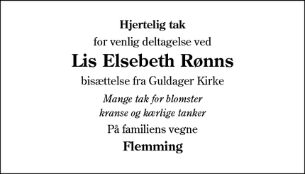 Taksigelsen for Lis Elsebeth Rønns - Esbjerg V
