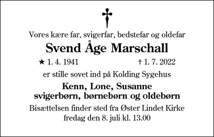 Dødsannoncen for Svend Åge Marschall - brørup
