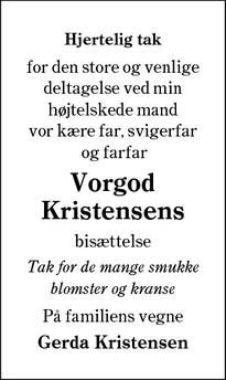 Taksigelsen for Vorgod Kristensens - Sønderborg