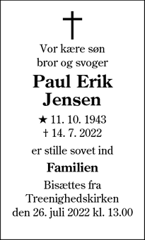 Dødsannoncen for Paul Erik
Jensen - Esbjerg
