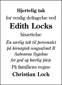 Taksigelsen for Edith Locks - Karby