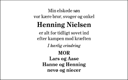 Dødsannoncen for Henning Nielsen - Esbjerg