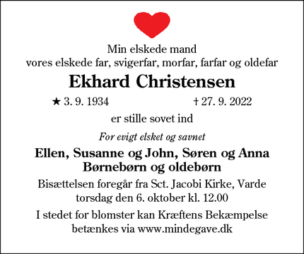 Dødsannoncen for Ekhard Christensen - Esbjerg
