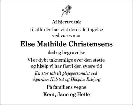 Dødsannoncen for Else Mathilde Christensens - Holsted